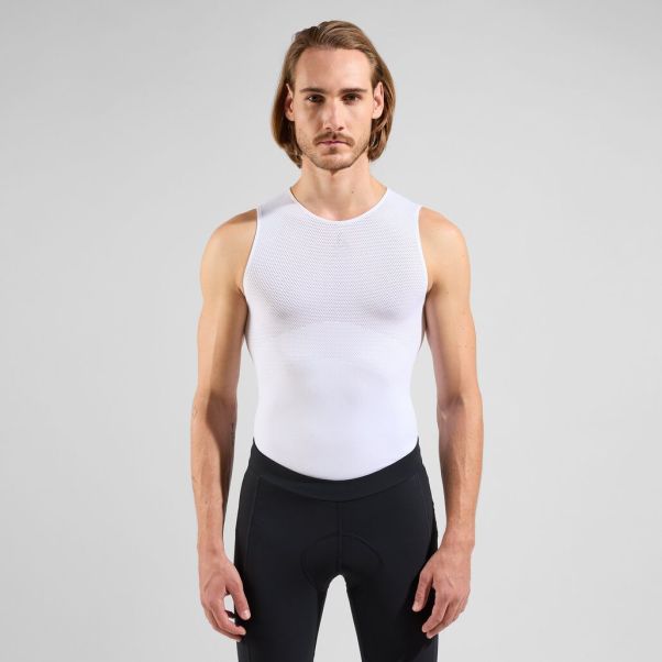 Men Exquisite White Base Layers Odlo The Zeroweight Seamless Sleeveless Cycling Base Layer